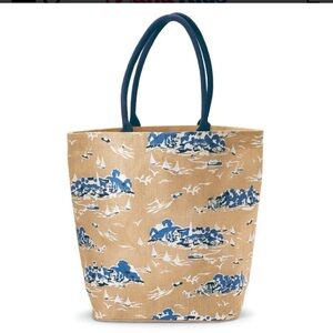 Mud Pie Women’s Fashion 18x22" Sailboat Toile Tote Bag Tan